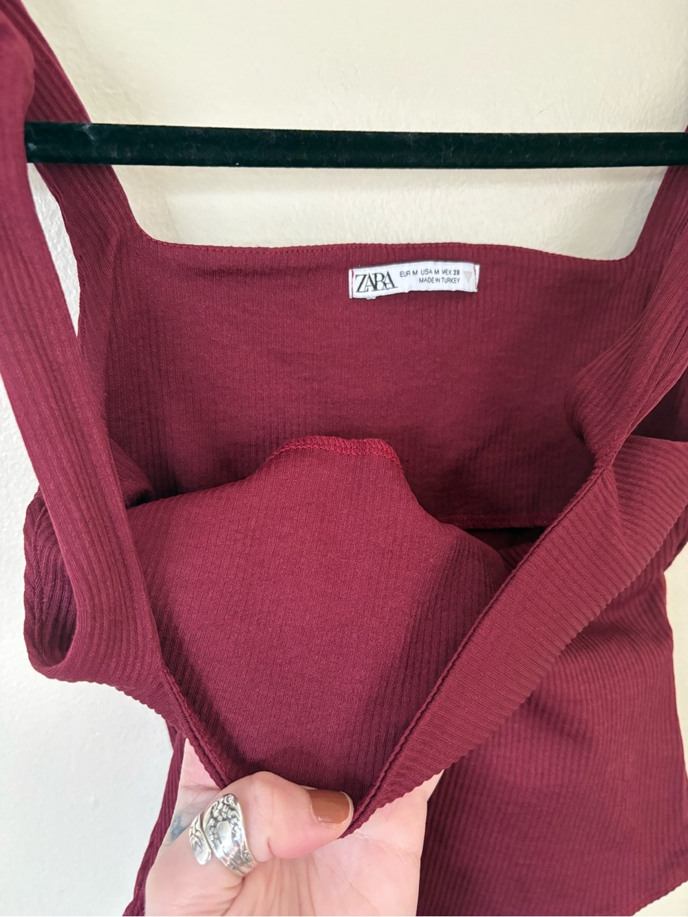 Zara Burgundy Ribbed Square Neck Bodysuit Size Medium - Picture 8 of 9
